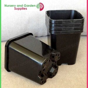 85mm Square plant pot black - for more info go to nurseryandgardensupplies.co.nz