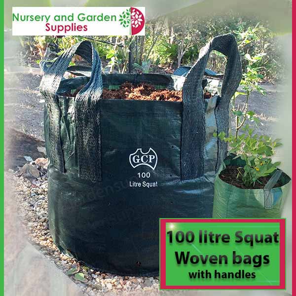 100 litre Squat woven planter bag tree bag at Nursery and Garden Supplies NZ - for more info go to nurseryandgardensupplies.co.nz