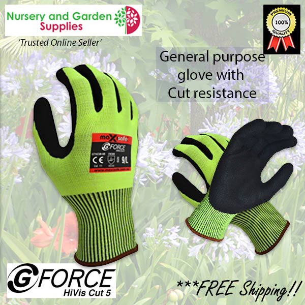 G Force Hi Visibility cut 5 rated Garden Glove at Nursery and Garden Supplies NZ - for more info go to nurseryandgardensupplies.co.nz