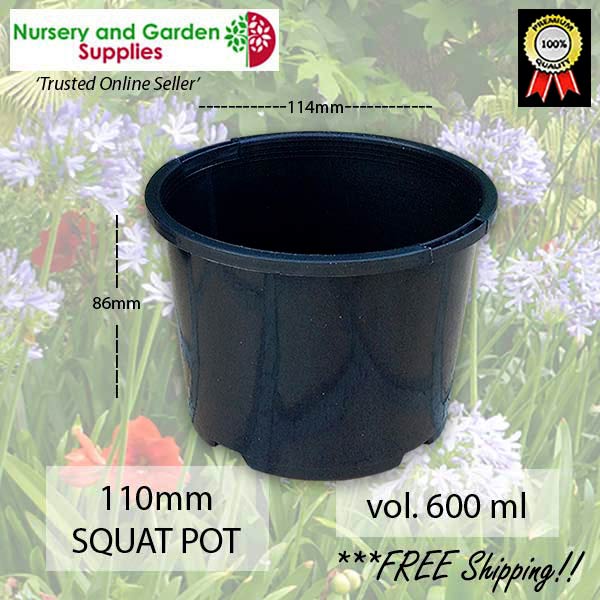 110mm Squat Plant Pot Black