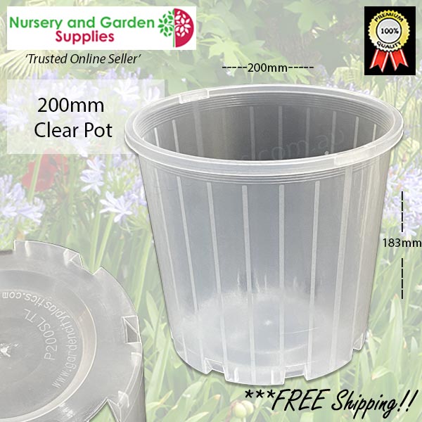 200mm CLEAR Plastic Plant Pot